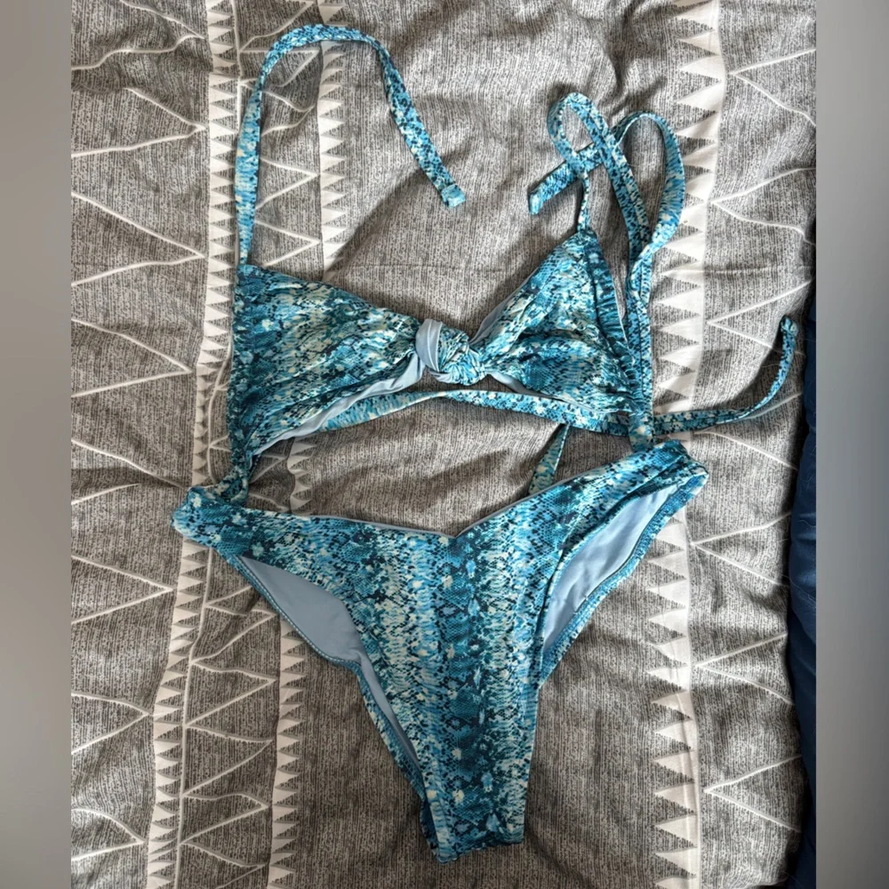 Frankie's Bikinis Aqua Snake Print Set